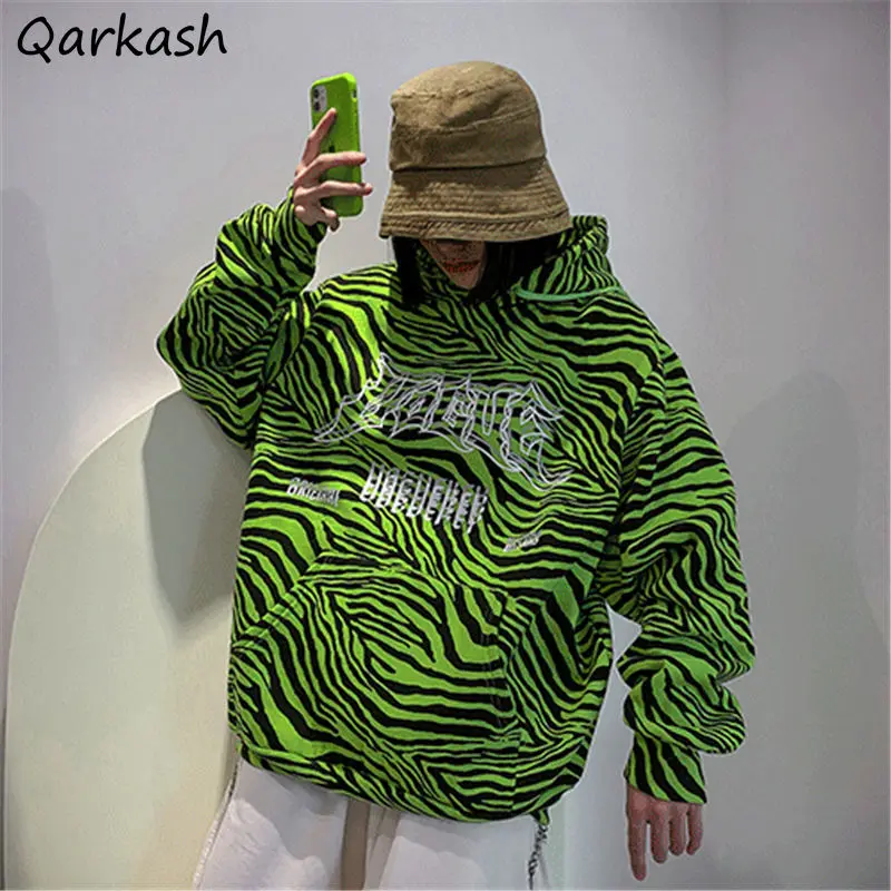

With Hat Hoodies Harajuku Zebra-print Boyfriend BF Style Unisex Cool Cozy Couples Spring High Street Hooded Baggy Hipster Basic