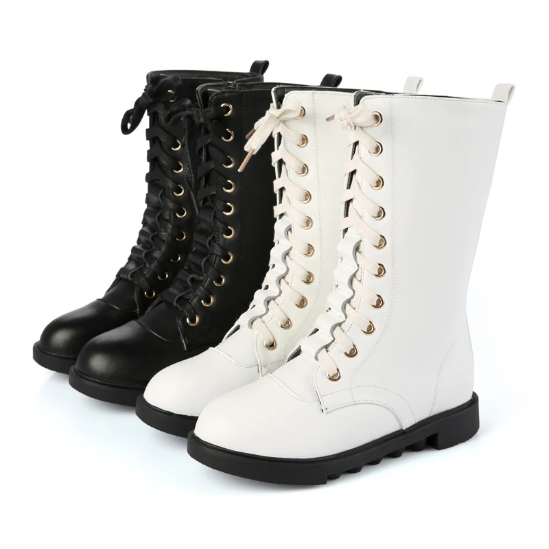 Детские зимние плюшевые высокие сапоги для девочек кожаная зимняя обувь черные