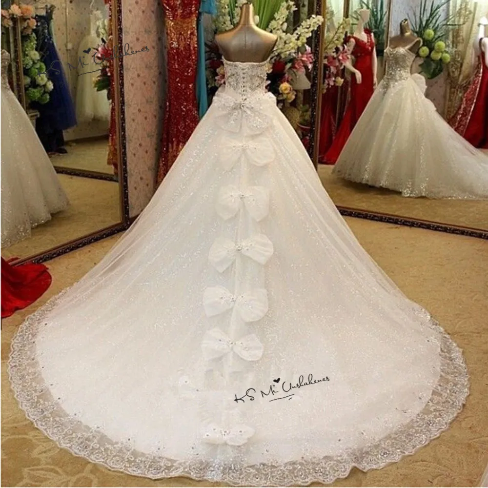 Арабское Настоящее роскошное свадебное платье кристаллы Robe de Mariage длинный шлейф невесты платья Лук Bling размера плюс Trouwjurk