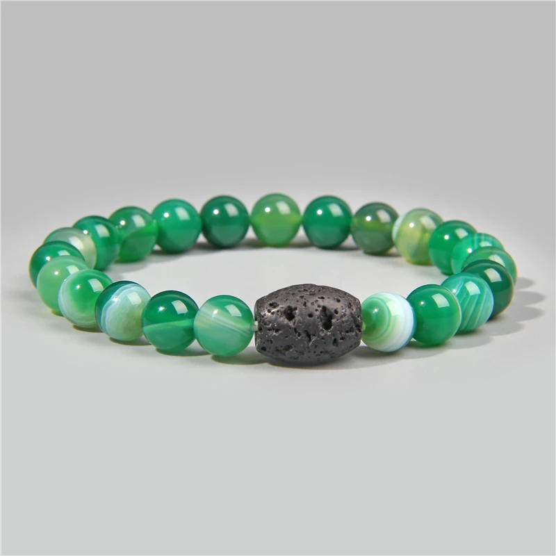 Натуральные зеленые Агаты бусины браслет из черной лавы браслеты для женщин