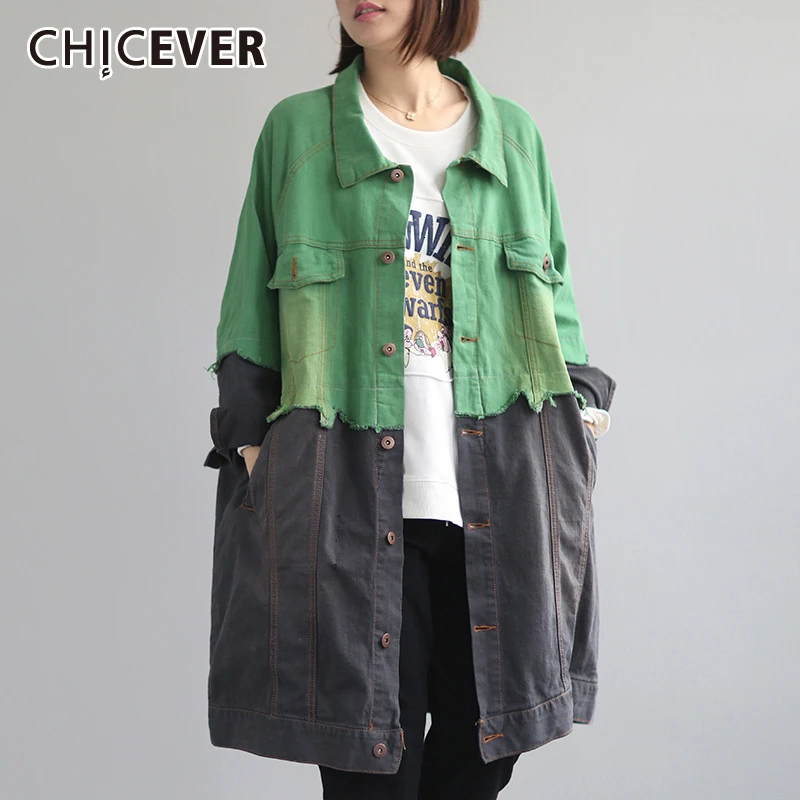 CHICEVER Лоскутная популярная цветная Женская ветронепроницаемое Свободное пальто