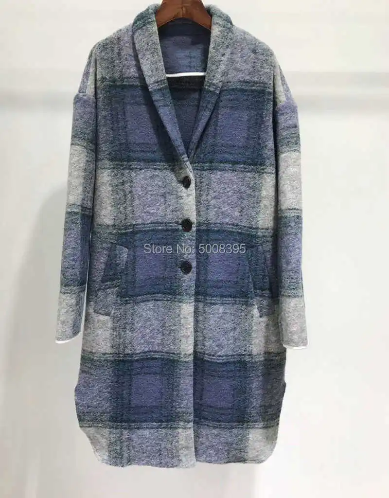 

Woman Fashion Checked Wool Coat V-eck Drop Shoulder OVERSIZED Long Coats Single Breasted With pockets 2021