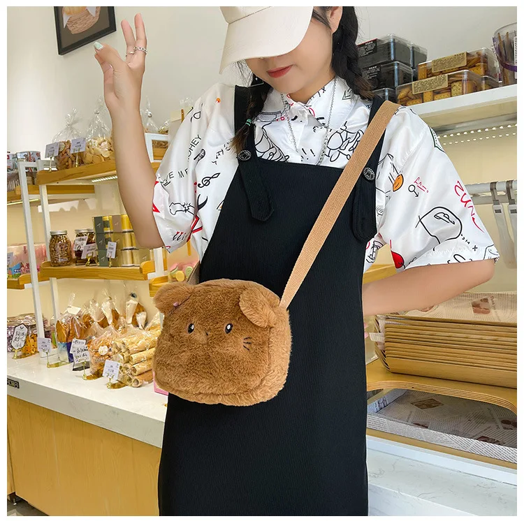 Cute Baby Girls Soft Plush Shoulder Bags Lovely Cat Children's Furry Messenger Bag Winter Kids Small Coin Purse Crossbody Bag