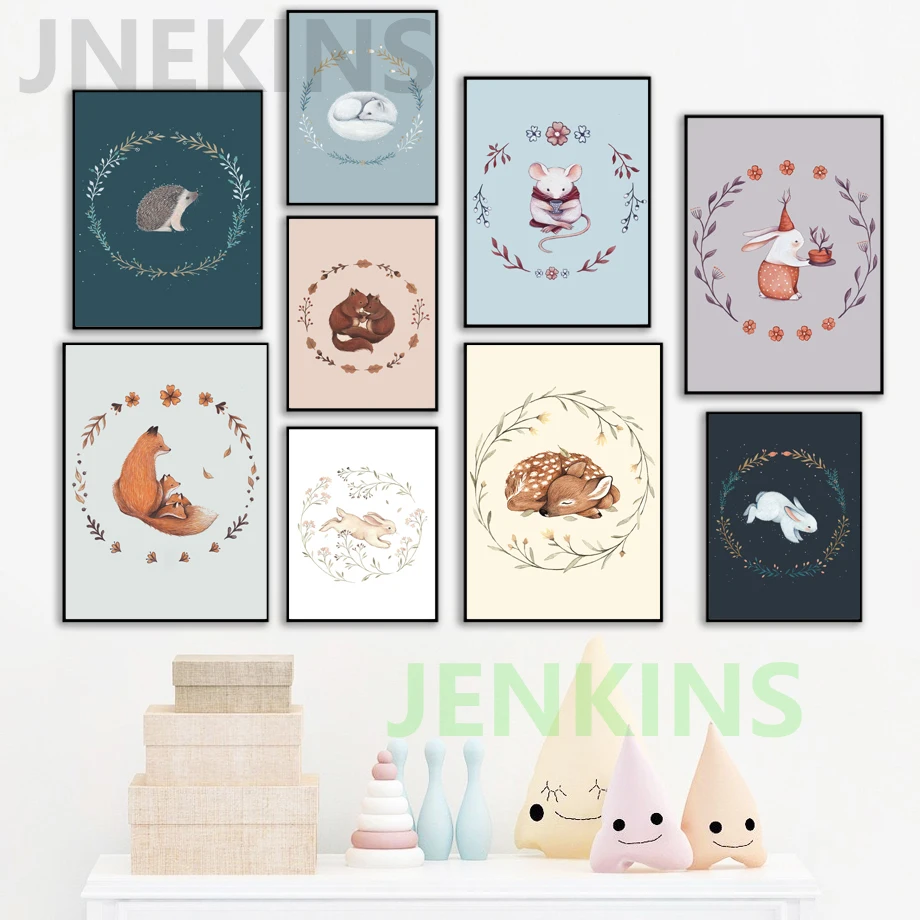 

Squirrel Fox Deer Hedgehog Rabbit Mouse Nursery Canvas Painting Wall Art Nordic Poster and Prints Wall Pictures Kids Room Decor