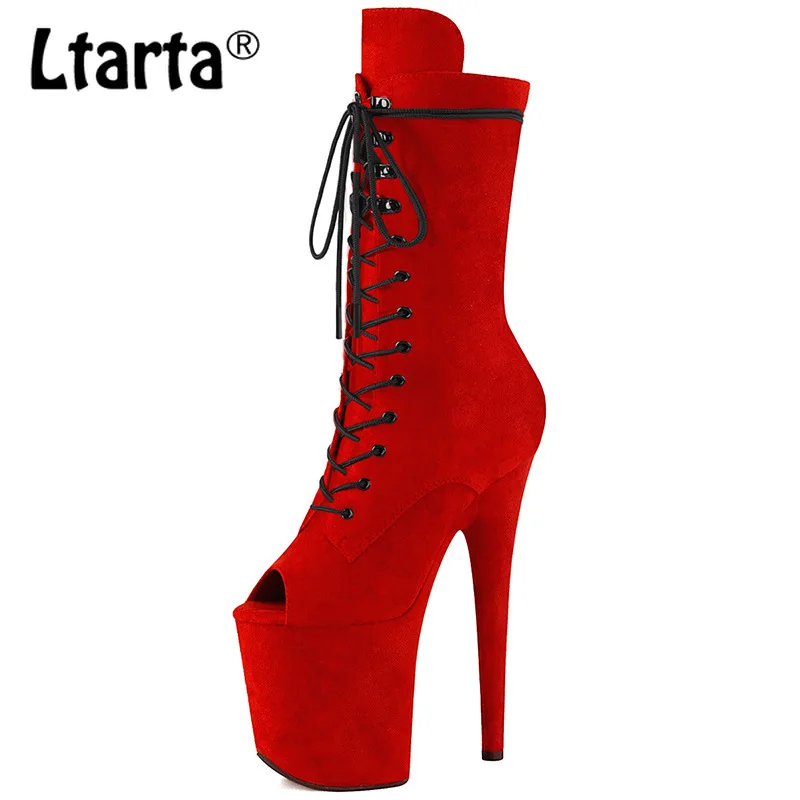 

Ltarta 20CM Fish Mouth Short Boots Suede Sexy Pole Dance High Heels Nightclub Catwalk Platform Large Size Shoes Women LYP