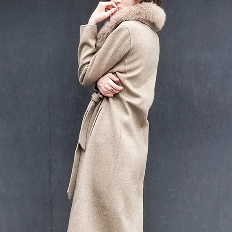 Горячая Распродажа реальные Шерстяное пальто с натуральный Лисий меховой