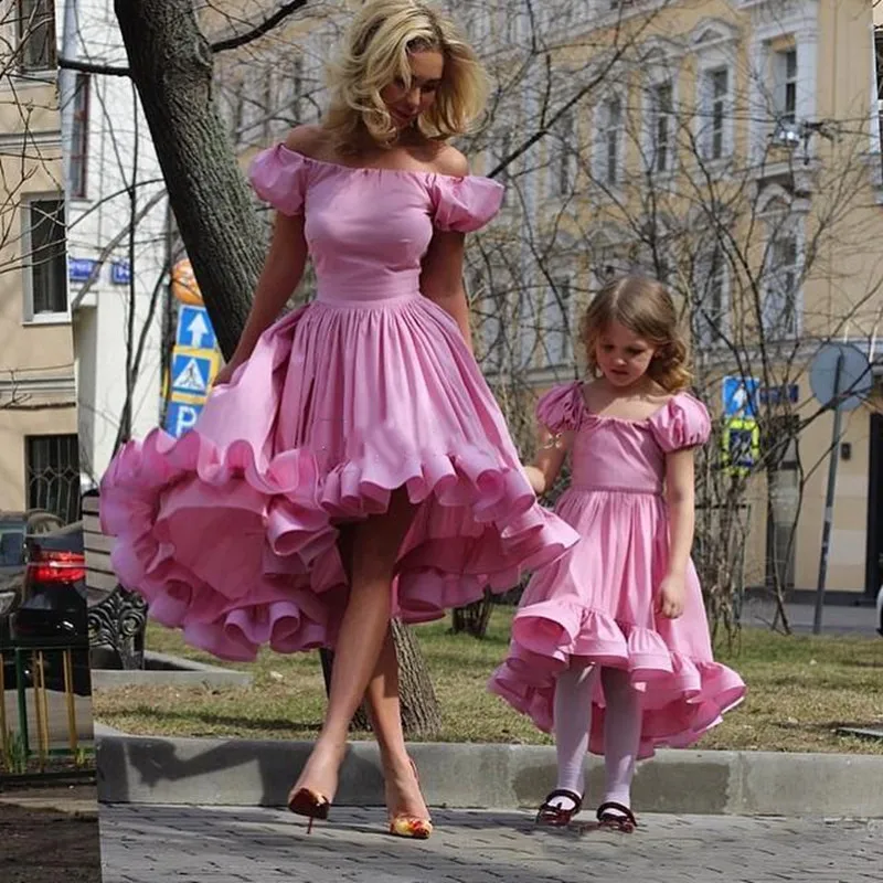 One Shoulder Hot Pink Mother Daughter Dresses Lovely Cute Mom Daugher Matching Dresses Photography Celebrity Dress Custom