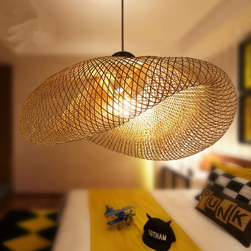 Японский бамбуковый Плетеный подвесной светильник из ротанга винтажный