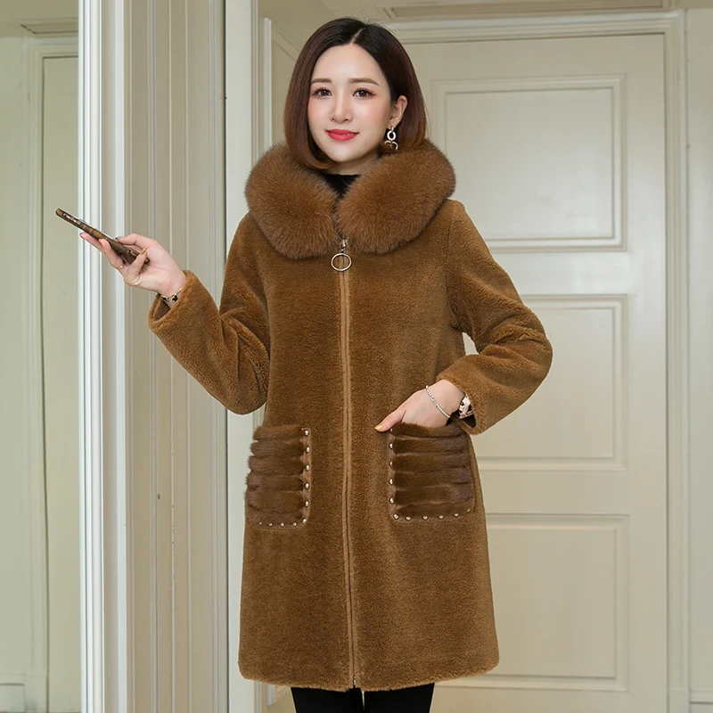 Женская зимняя мода 2020 Воротник из натурального Лисьего меха парка средней длины