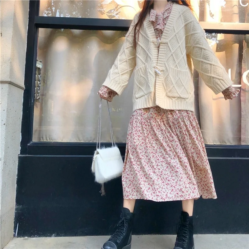 Unif Cardigan Winter Lazy Gentle Wind Button Sweater Coat Women's Spring Loose Medium Long Jum |