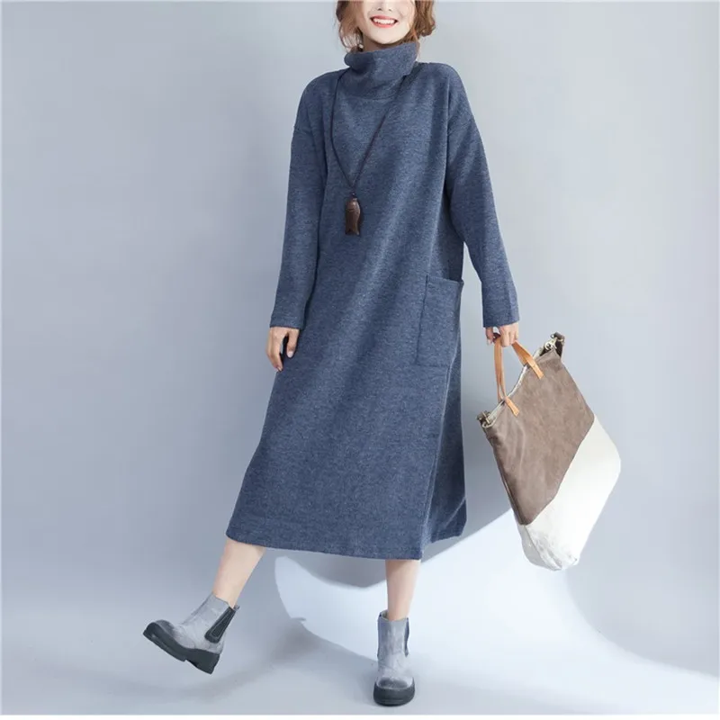 Kpop зимнее платье размера плюс женские платья 2020 Новое вязаное с высоким