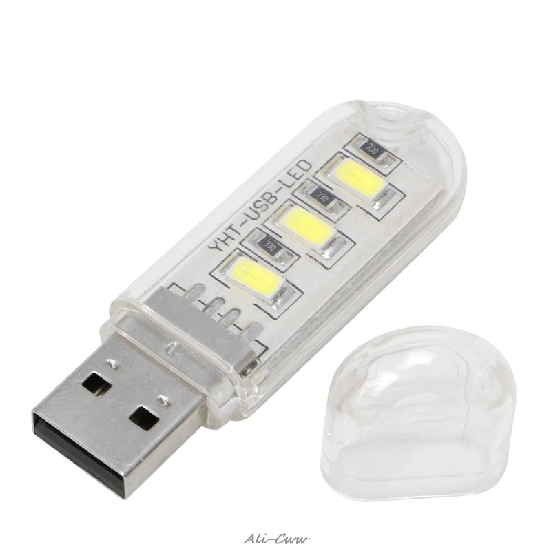 

Portable Keychain 3 LED White Night Light USB Power U Disk Shape Lamp W/ Cover Bright Light