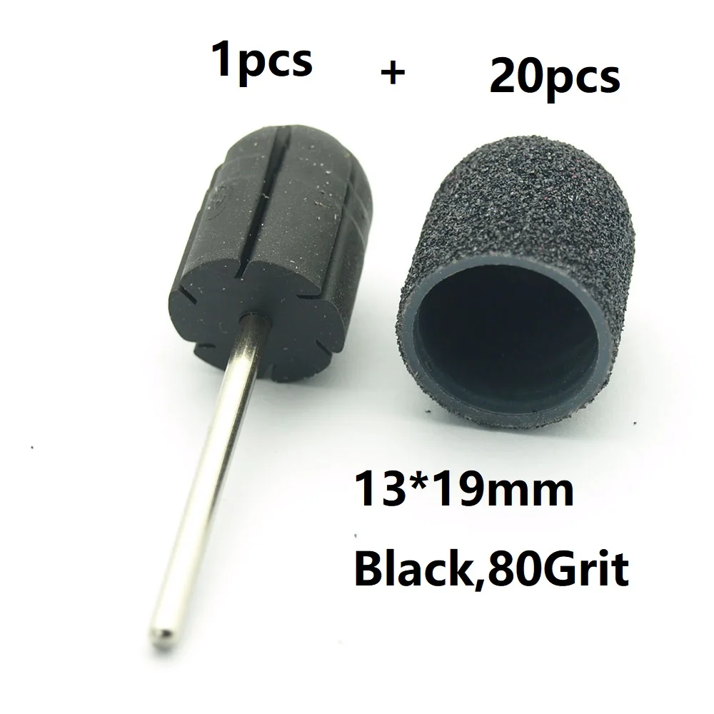 KIMAXCOLA 20pcs BlackSanding Caps Electric Nail Drill Bit  Bands UV Gel Polish Remover for Manicure Pedicure Milling Accessories
