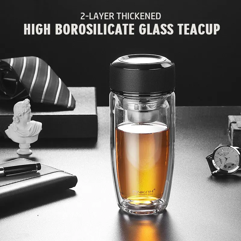 Pinkah 370 мл стеклянная чашка с двойными стенками для воды офисная термостойкая