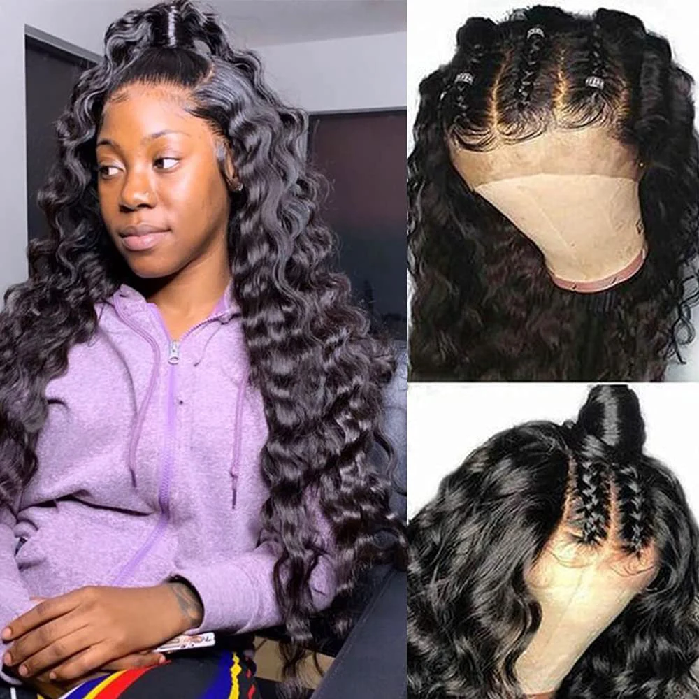 

Парики с глубокой волной, парики из человеческих волос на сетке спереди, перуанские предварительно выщипанные прозрачные парики на сетке д...