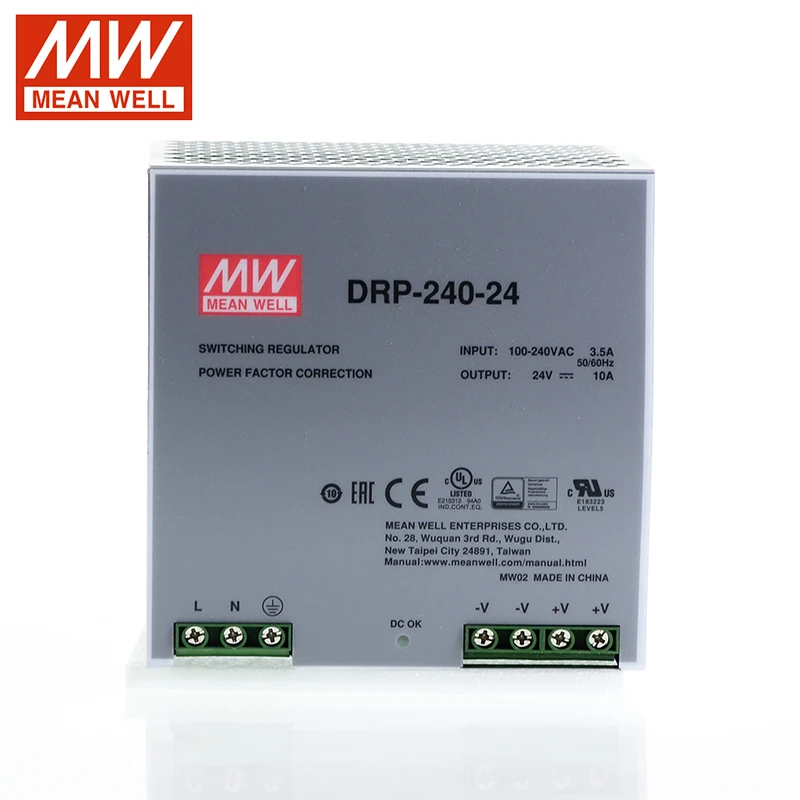 Оригинальный импульсный источник питания MEAN WELL DRP 240 24 Вт В на DIN рейку 110 В/220