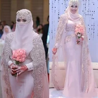 gorgeous arabic muslim evening dresses high neck lace applique long sleeves sheath custom made formal party dress