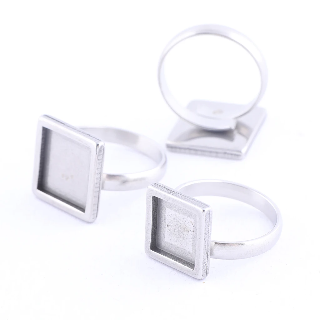 

5pcs Fit 10mm 12mm 20mm Square Cabochon Ring Bezel Blanks Diy Cameo Base Settings For Jewelry Making Supplies