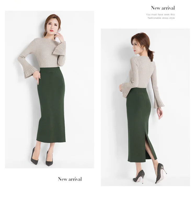 INNASOFAN knitted skirt Women's Autumn-winter sexy high waist skirt Fashionable high-end chic long solid skirt