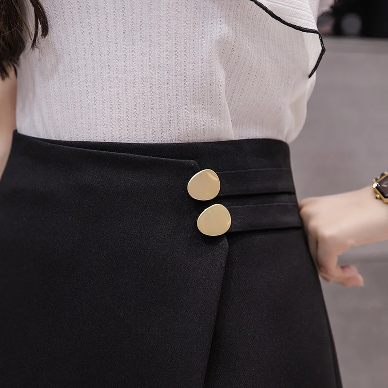 

Skirts Women Solid Button Simple Summer Chiffon Lightweight Office Lady Mini Skirt All-match Slim Korean Style Fashion Irregular