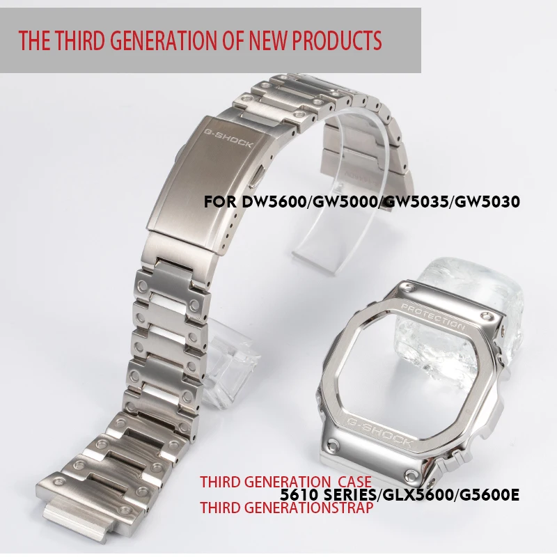 Черный серый 316L Нержавеющая сталь ремешок для часов ободок/Чехол DW5600 GW5000 GW-M5610 металлический ремешок стальной ремень инструменты для мужчин/женщин подарок - Цвет ремешка: Черный серый