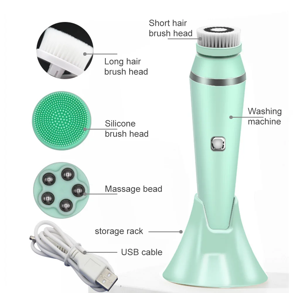 

Face Cleansing Brush Rechargeable 4 IN 1 Sonic Facial Cleansing Brush Skin Massager Electric Facial Brush Ultrasonic Skin Care