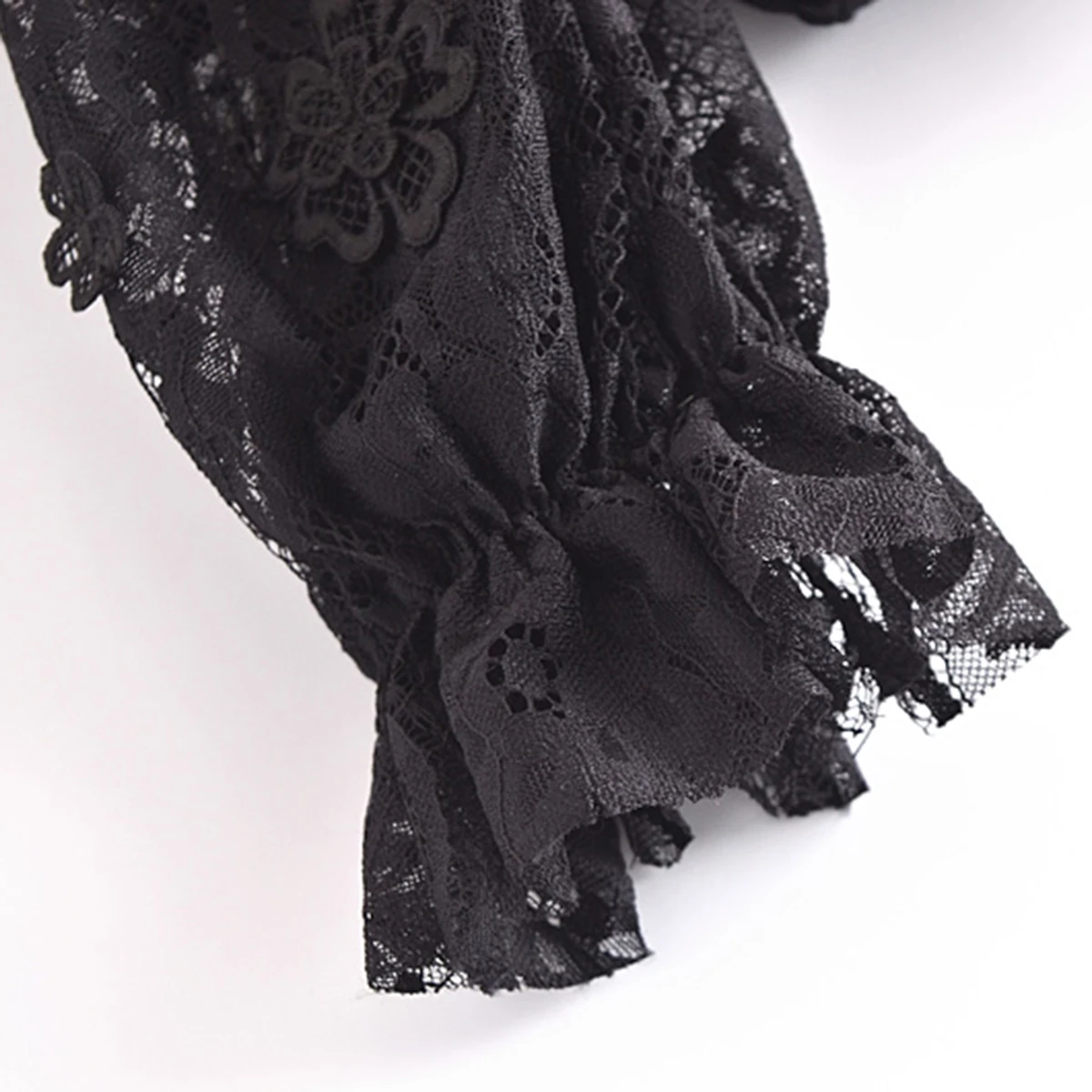 

Jastie 2021 Sexy Women Blouses Tops Black Lace Hollow Out Three-Dimensional Daisy Ruffle Top Summer Boho Beach Party Shirts Tops