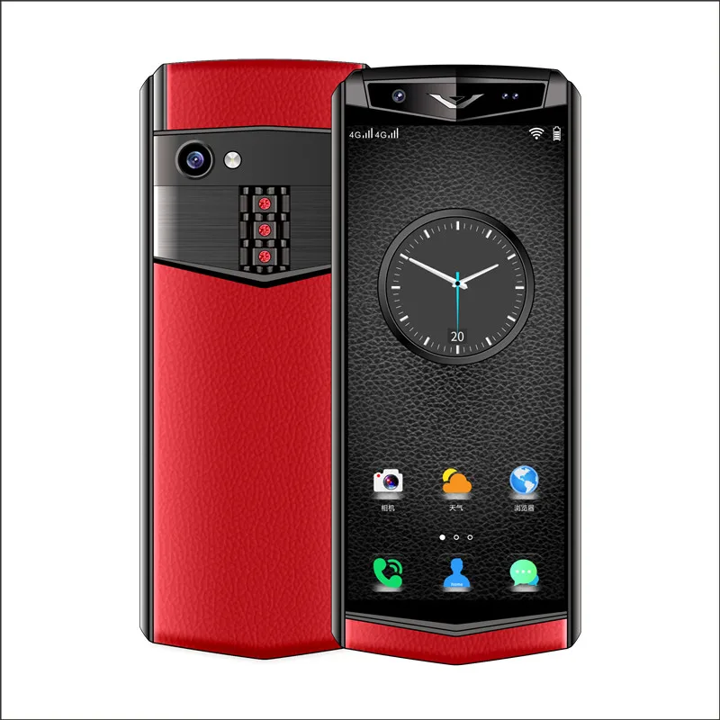 Red With Black M17 Celular смартфон Android 8,1 металлический кожаный корпус лицо ID Мини Роскошные сотовые телефоны Dual Sim 3g ram 32ROM 4G LTE смартфон - Цвет: Red With Black