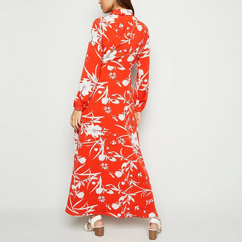 2020 Floral Print Long Women Dress Vintage Loose Female Buttons Shirt Elegant Turn Down Collar Ladies Office Split Dresses | Женская