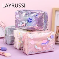 layrussi women sequins cosmetic bag waterproof girl travel makeup organizer pouch zipper beauty wash bag female toiletry storage