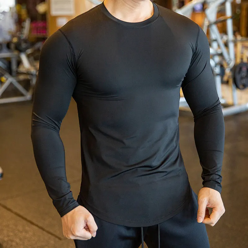 Autumn winter Mens Training Fitness Shirts tight elastic Quick Dry Basketball long Sleeve Male Running Jogging exercise Gym Tees | Спорт и