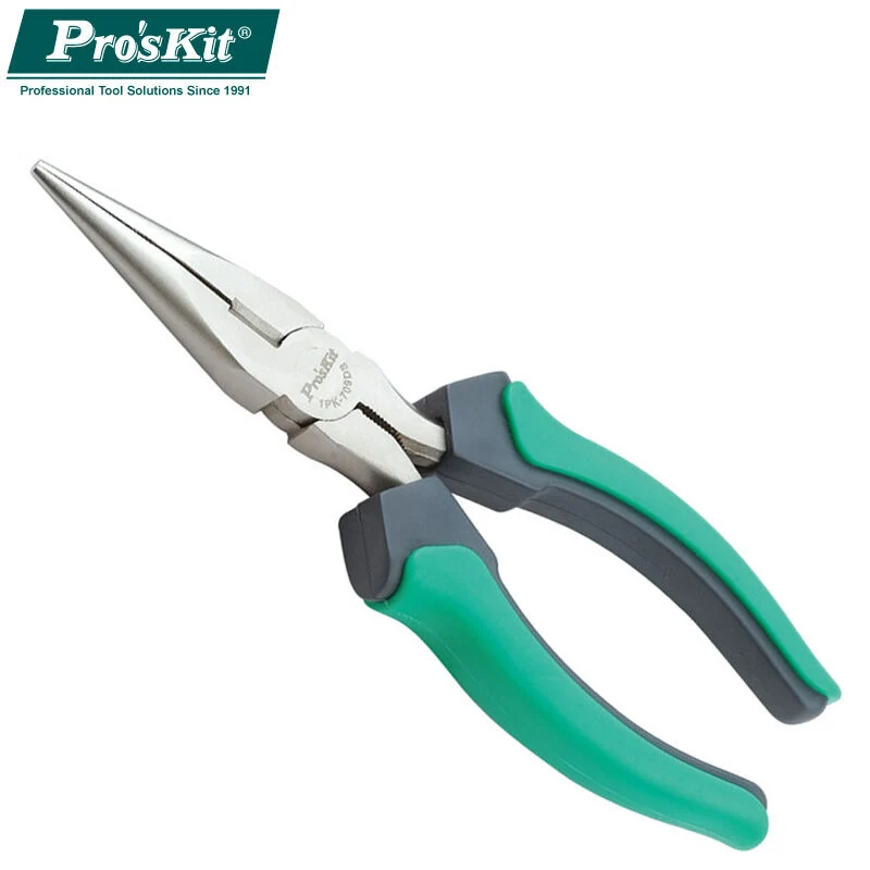 

Плоскогубцы Pro'sKit 1PK-709DS с длинным носом, двухцветные титановые плоскогубцы с иглами, Длинные плоскогубцы электрика, porceps с круглым носом