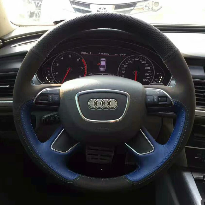 

For Audi A6L A4L A8L Q3 Q5 Q7 DIY hand-stitched leather car steering wheel cover