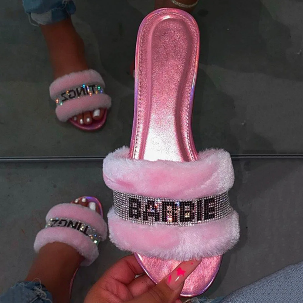 Модные женские тапочки меховые Шлепанцы из лисьего меха домашние цветные