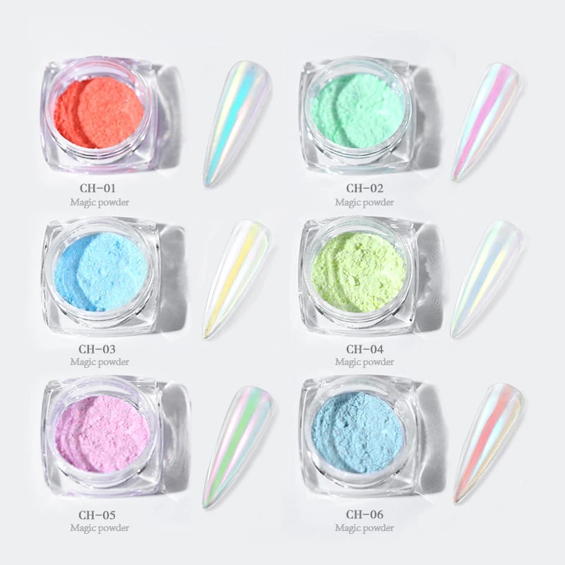 Лазерная наклейка для ногтей "6 цветов ледяной прозрачности модный зеркальный порошок 0,2 г пигмент УФ-геля Магическая пыль декорации маникюра".