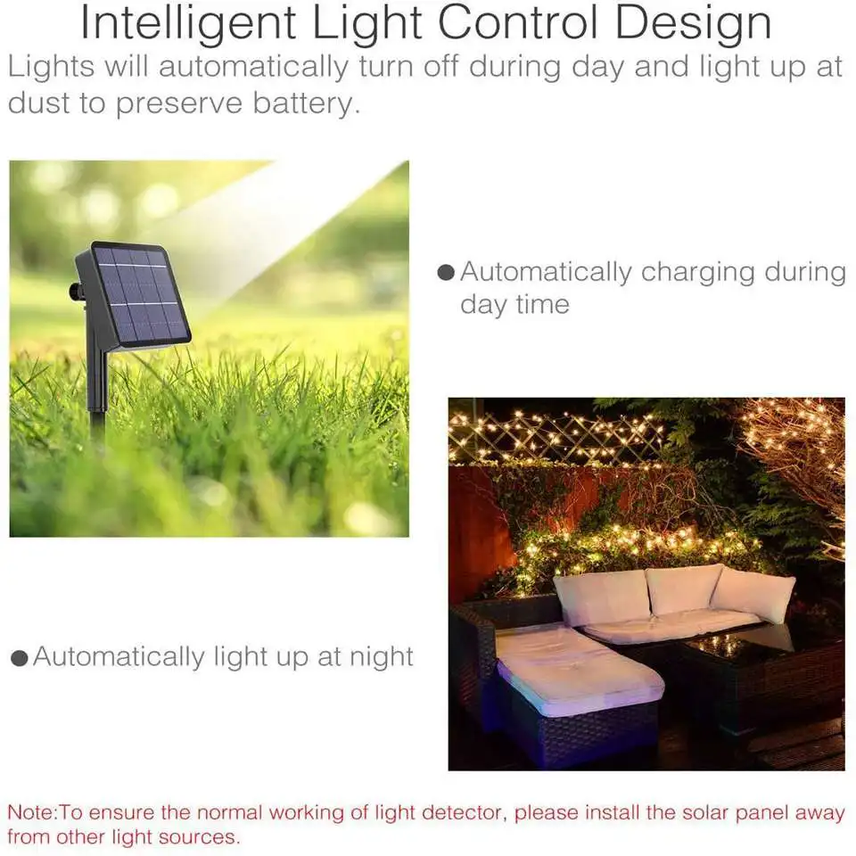 Солнечная гирлянда 10 м 100LED / 20 200 LED Водонепроницаемая наружная энергия лампа