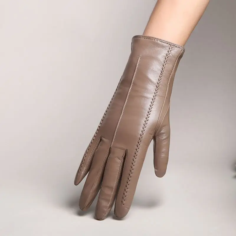 2023 Genuine Goatskin Winter Gloves Women's  Leather Sheepskin Female Windproof Driving Thermal Woman Gloves L2861