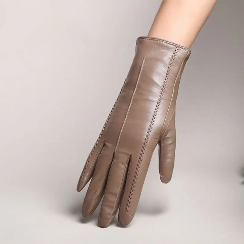 

2021 Genuine Goatskin Winter Gloves Women's Leather Sheepskin Female Windproof Driving Thermal Woman Gloves L2861