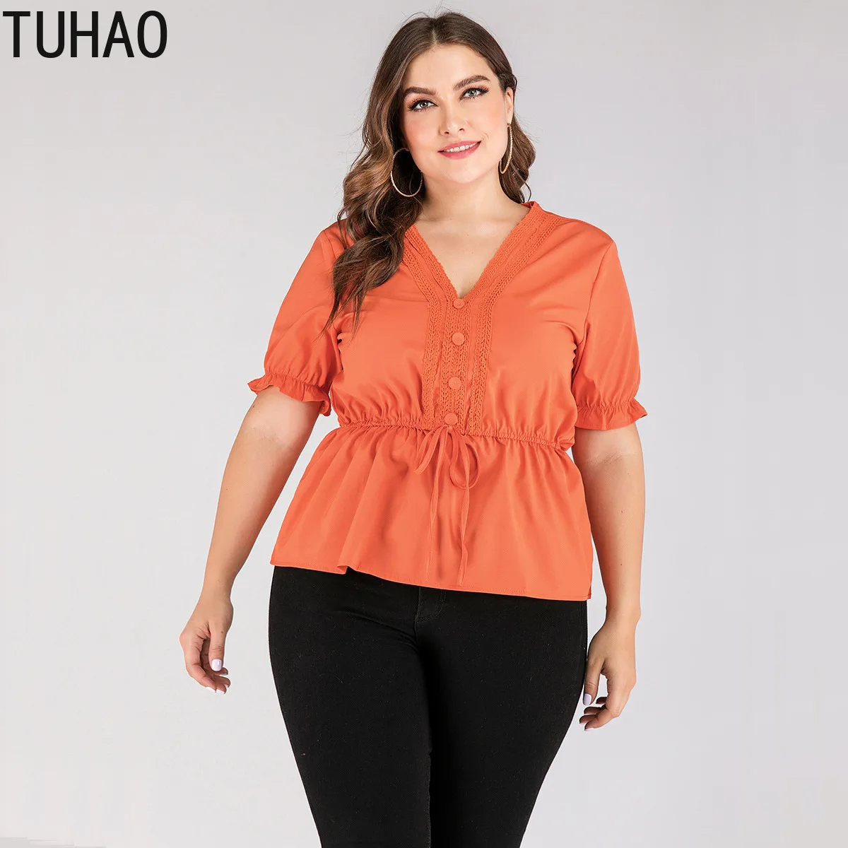 Элегантная летняя офисная повседневная блузка TUHAO 2020 оранжевый топ женская