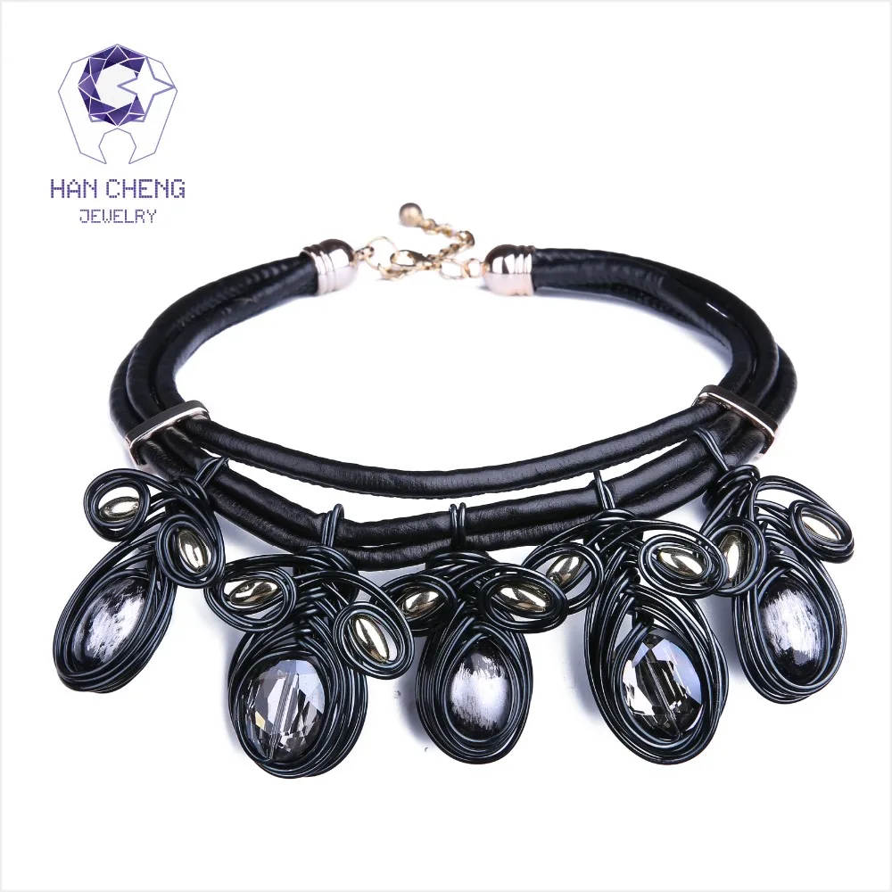 Женский кожаный веревочный чокер HanCheng ожерелье ручной работы из бусин с