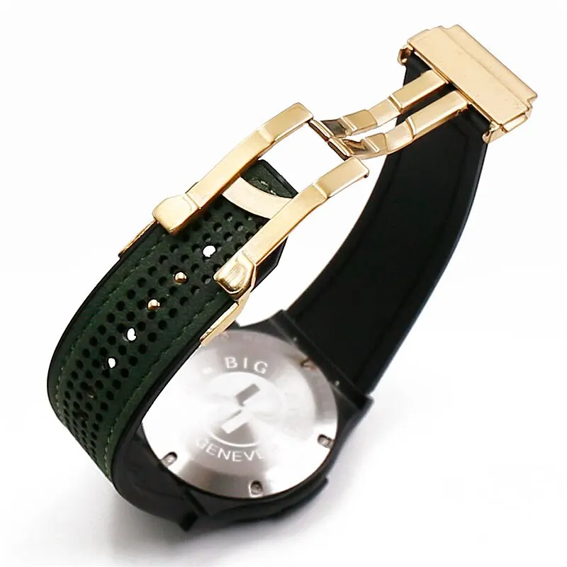 

Men watch band 19mmx25mm crazy cowhide rubber strap watch accessories for HUBLOT sports waterproof strap women