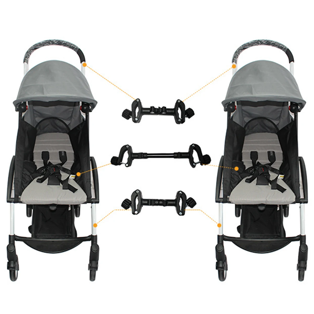 

Free ship 3pcs Baby Stroller Connectors Universal Twins Baby Cart Pushchair Connectors into pram twins Black baby accessories
