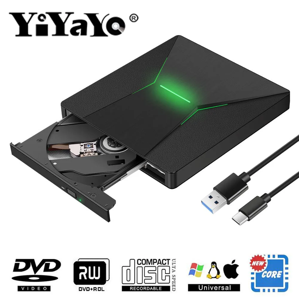 YiYaYo USB 3 0 DVD привод Тип C Внешний RW горелки Писатель CD ROM ридер плеер оптический для