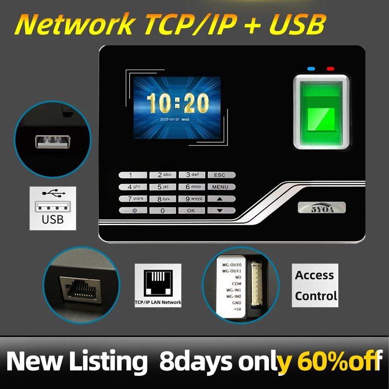 Система отпечатков пальцев TCPIP USB контроль доступа паролем офисные часы
