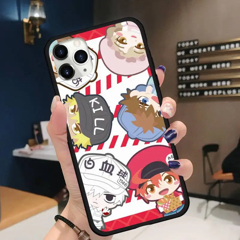 

cells at work cute cartoon Phone Cases for iPhone 11 12 pro XS MAX 8 7 6 6S Plus X 5S SE 2020 XR Soft silicone Shell Cover Coque