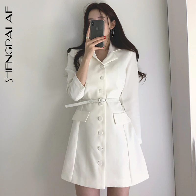 SHENGPALAE 2020 Новое весеннее винтажное однобортное женское платье трапециевидной