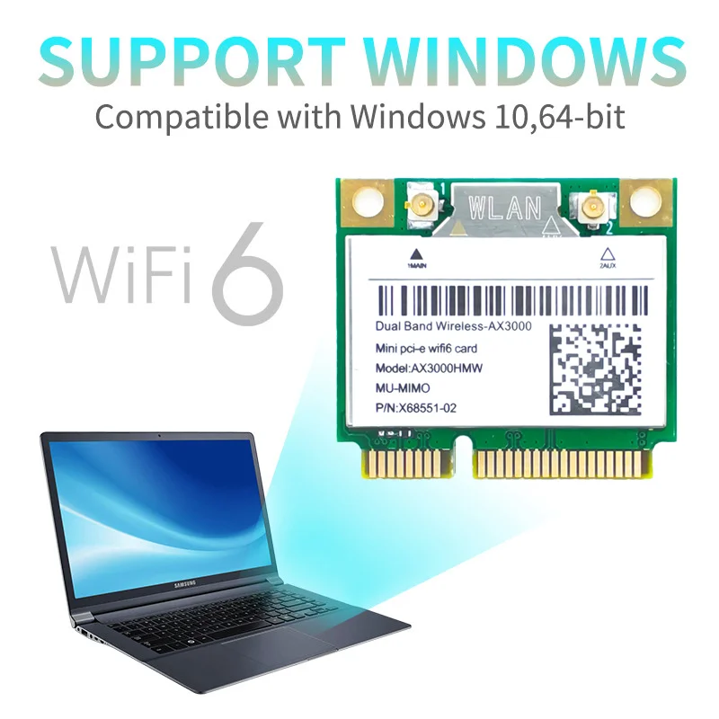 Wi-Fi 6 3000 Мбит/с Bluetooth 5 1 MPE-AX3000H AX3000HMW для Intel AX200 Беспроводной Mini PCI-E кард-802.11ax/ac 2 4 г/5
