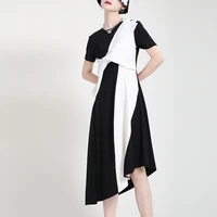 midi dress summer 2022 fashion hit color big bowknot short sleeve high waist irregular female woman dress