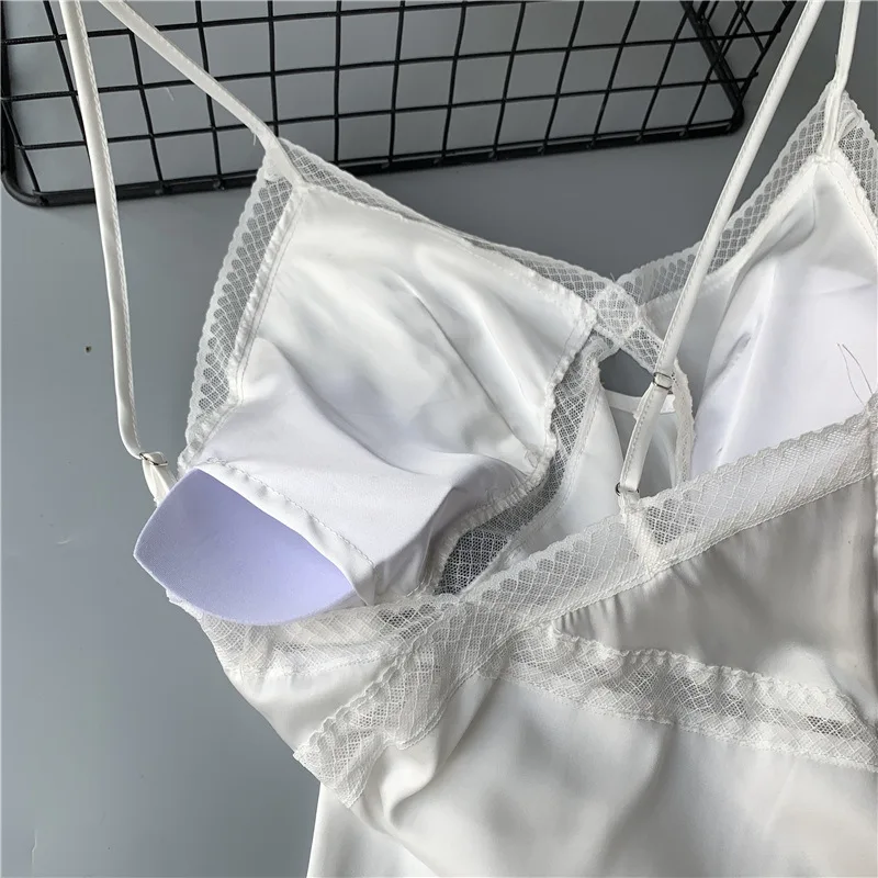 Женская атласная ночная рубашка с v-образным вырезом однотонная тонкая