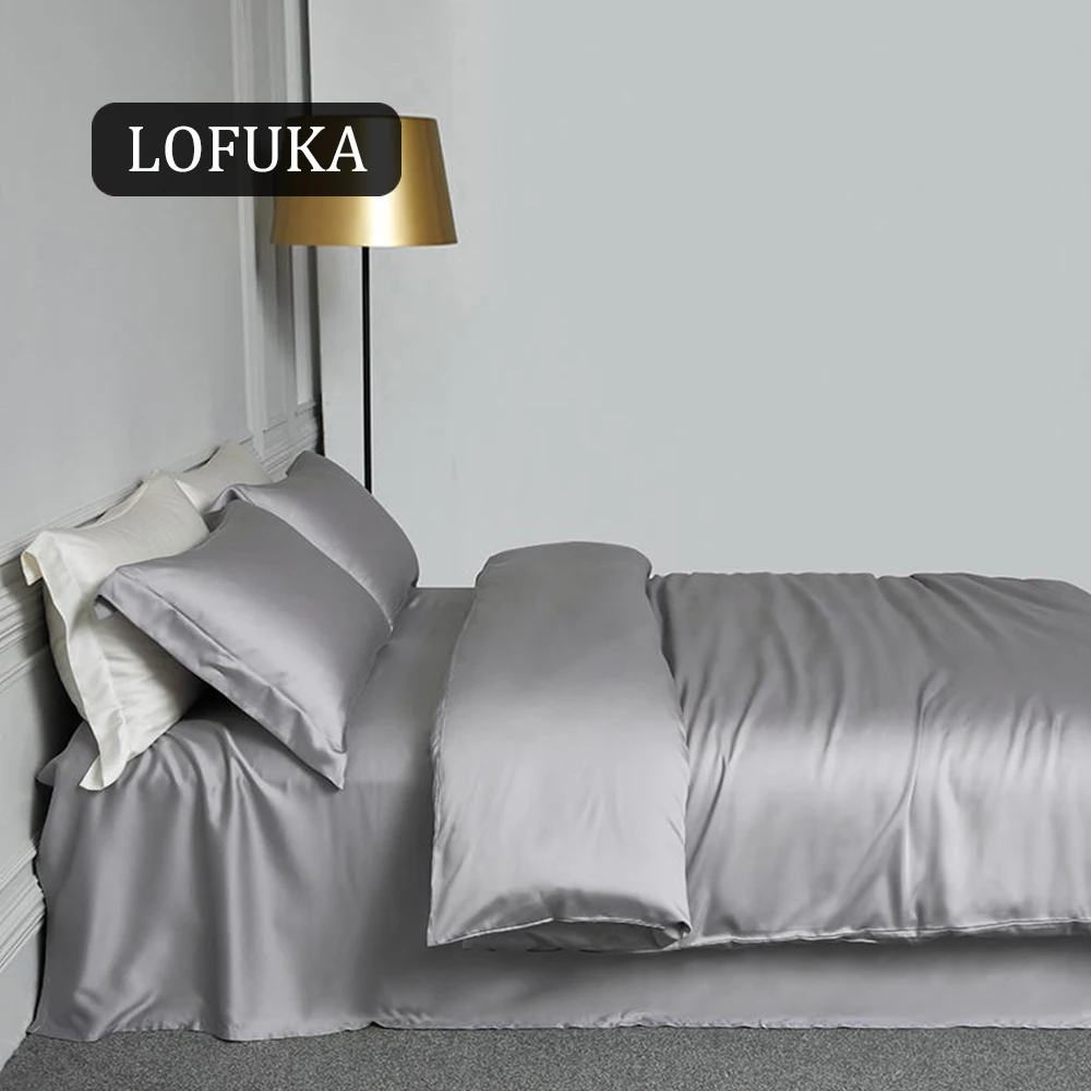 

Комплект постельного белья Lofuka из 100% шелка, серого цвета
